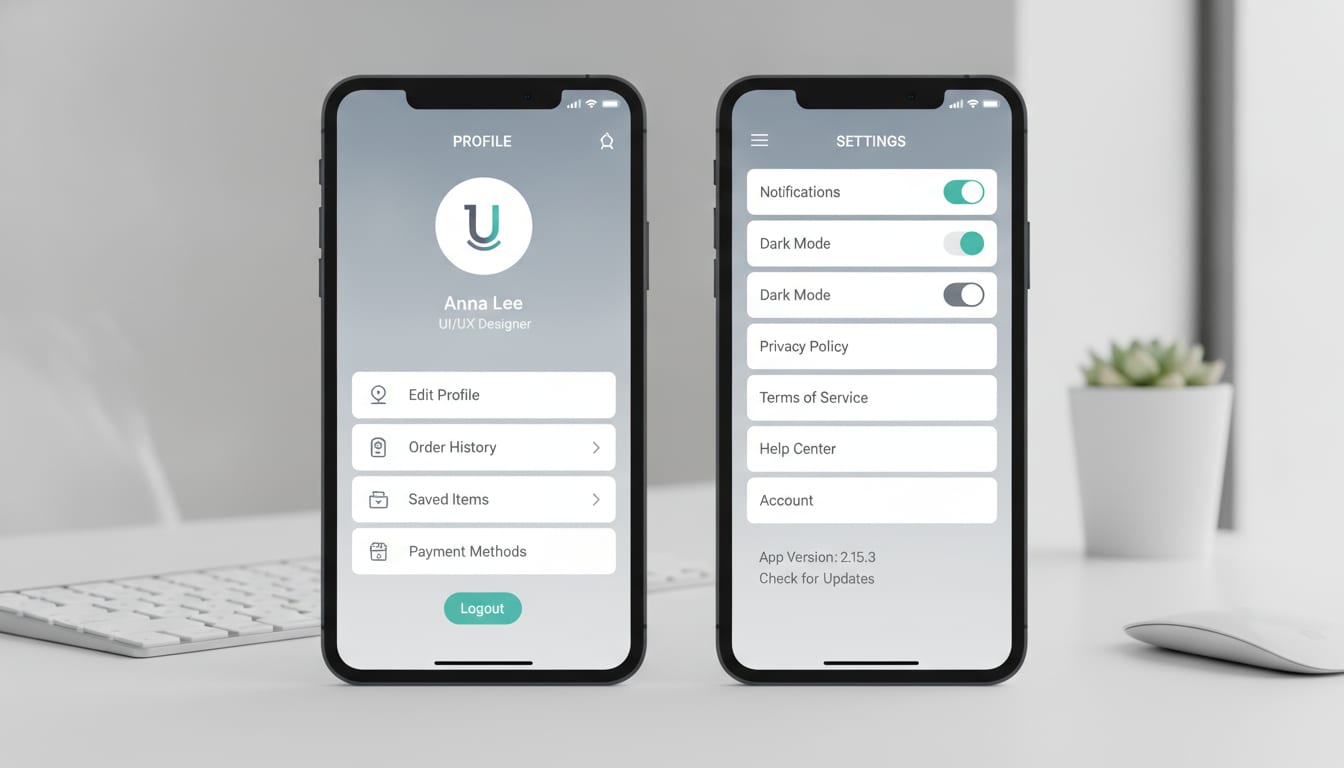 app settings and profile screen design